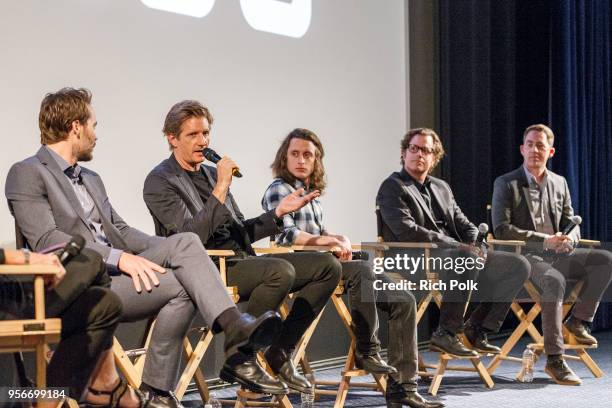 Taylor Kitsch, Paul Sparks, Rory Culkin, Drew Dowdle and John Erick Dowdle on stage at the Academy of Television Arts and Sciences' screening of...