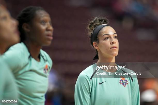 May 7: Kia Nurse of the New York Liberty and Tina Charles of the New York Liberty during warm up before the Dallas Wings Vs New York Liberty, WNBA...