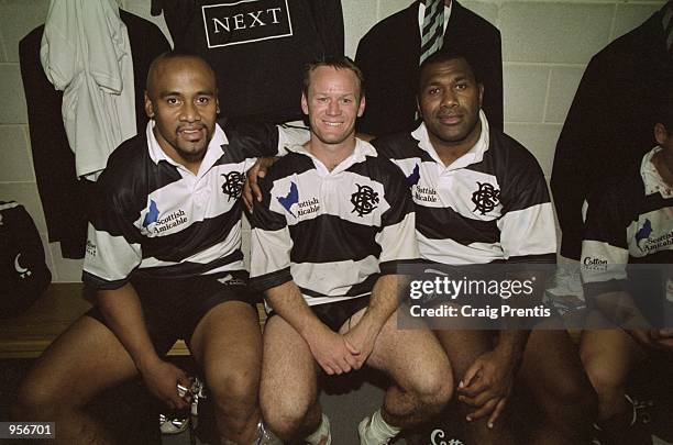 Jonah Lomu, Pat Howard and Joeli Vidiri of Barbarians after the Scottish Amicable Tour Match between England and The Barbarians played at Twickenham...