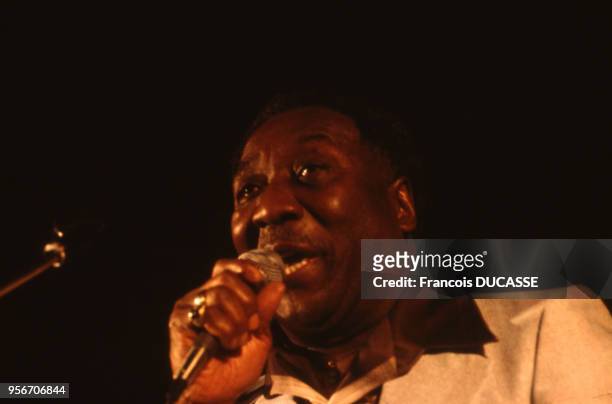 Le chanteur de blues américvain Muddy Waters sur scène.