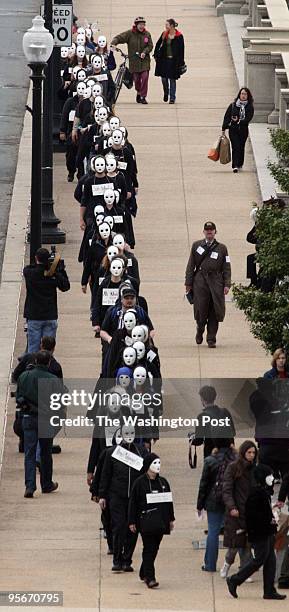 Antiwar protesters on Memorial Bridge as part of the March of the Dead from Arlington Cemetery to downtown DC. 200215