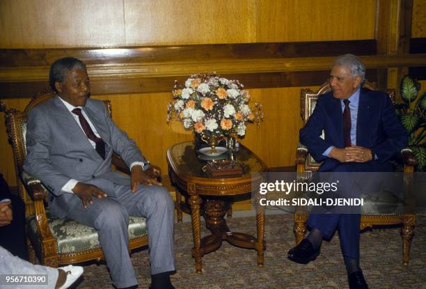 Algerian President Chadli Bendjedid with Nelson Mandela in May in Algiers, Algeria.