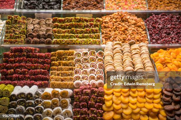 turkish delights, candies and confections - spice bazaar stock pictures, royalty-free photos & images