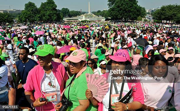 March of 9 historically black fraternities and sororities, spearheaded by Alpha Kappa Alpha - oldest sorority celebrating its 100th year. Pictured,...