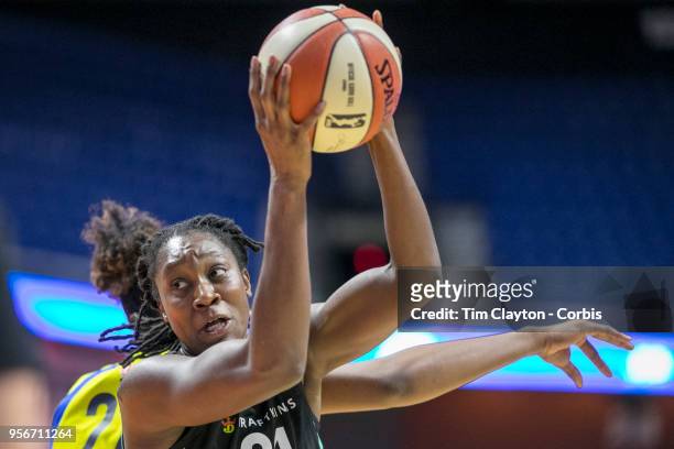 May 7: Tina Charles of the New York Liberty rebounds during the Dallas Wings Vs New York Liberty, WNBA pre season game at Mohegan Sun Arena on May 7,...