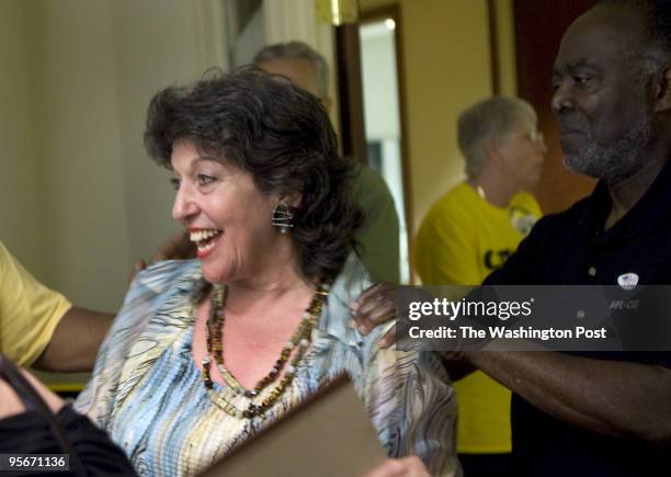 Carol Schwartz addresses her supporters with Joslyn Williams during the election results of the primary Tuesday night in NW DC.