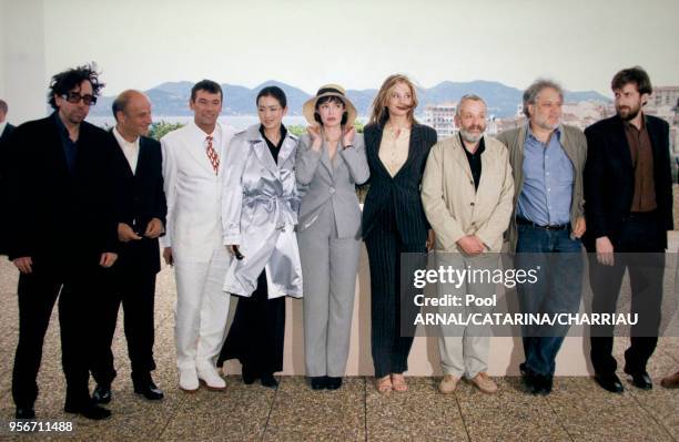 Tim Burton, Luc Bondy, Patrick Dupond, Gong Li, Isabelle Adjani, Mira Sorvino, Mike Leigh, Michael Ondaatje et Nanni Moretti le 7 mai 1997 au...