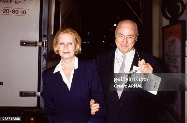 Michèle Morgan et Gérard Oury lors d'une soirée à Paris en septembre 1987, France.