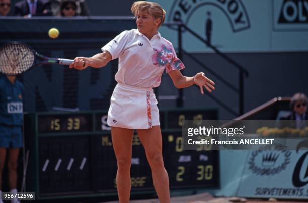 La joueuse de tennis américaine Steffi Graf pendant le tournoi de Roland-Garros en 1991, à Paris, France.