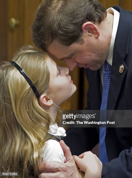 Allison RIce niece, and Tom Perriello mind meld in his officeTuesday afternoon on Capitol Hill in DC.