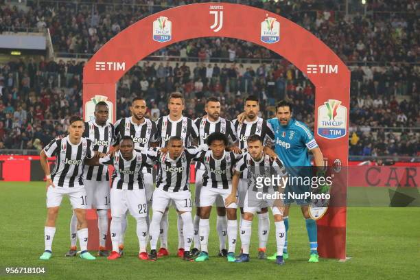 The Juventus players before the Italian Cup final match between Juventus FC and AC Milan at Stadio Olimpico on May 09, 2018 in Rome, Italy. Juventus...