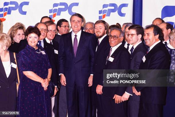 Brian Mulroney, leader du Parti progressiste-conservateur du Canada, lors de la campagne pour l'élection fédérale en novembre 1988, Canada.