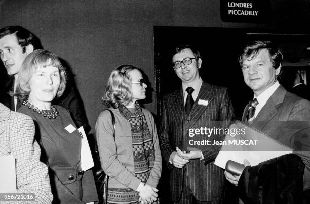 Alain de Benoist lors d'un colloque du G.R.E.C.E à Paris en février 1977, France.