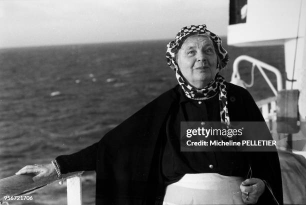 Portrait de Marguerite Yourcenar sur un paquebot dans la Mer des Caraïbes le 8 mars 1980.