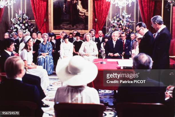 Mariage de Caroline de Monaco et de Philippe Junot en compagnie de Grace kelly et du Prince Rainier à Monte-Carlo en juin 1978, Monaco.
