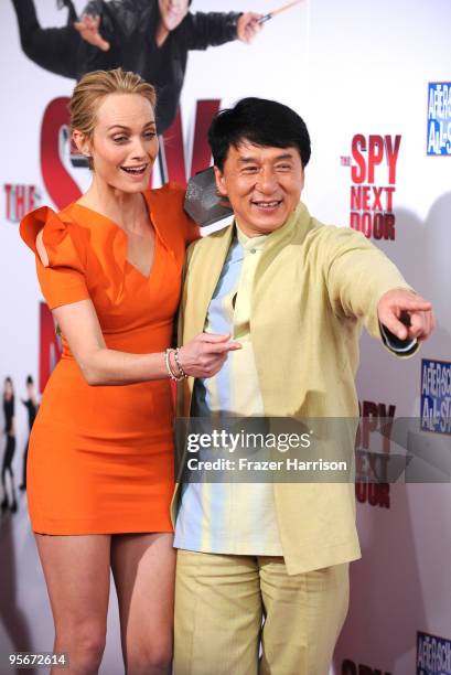 Actress Amber Valletta and Jackie Chan arrive at the premiere of Lionsgate & Relativity Media's "The Spy Next Door" held at the Grove on January 9,...