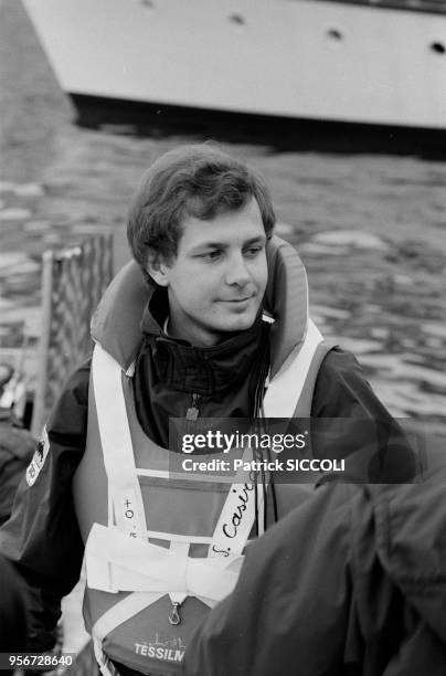 Stefano Casiraghi participe à sa première course de bateau à Monte-Carlo le 12 mai 1985, Monaco.