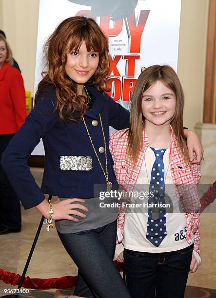 Actress Bella Thorne and Morgan Lilly pose at the premiere of Lionsgate & Relativity Media's "The Spy Next Door" held at the Grove on January 9, 2010...