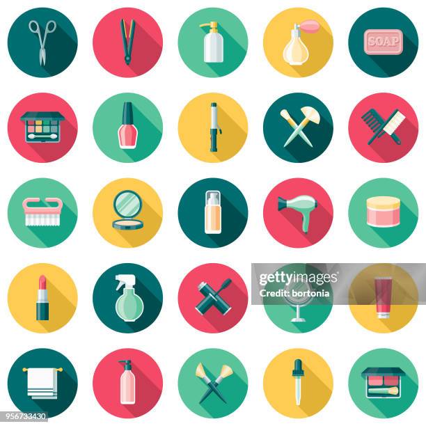 beauty flat design icon set with side shadow - beauty product vector stock illustrations