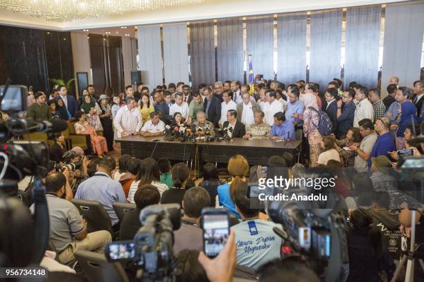Mahathir Mohamad, elected Prime Minister of Malaysia, holds a press conference together with the leaders of Pakatan Harapan, the former opposition...