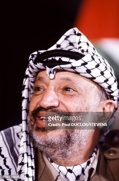 Yasser Arafat, leader de l'OLP, le 3 mai 1989 à Paris, France.
