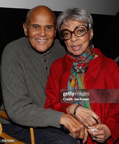 Actress Ruby Dee and musician / actor Harry Belafonte attend a screening of "Soundtrack for a Revolution" hosted by Tribeca Film Institute's Gucci...