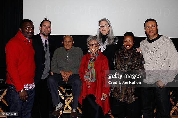 Corey Smyth, Jim Czarnecki, Harry Belafonte, Ruby Dee, Joslyn Barnes, Gina Harrell and Marke E. Downie attend a screening of "Soundtrack for a...