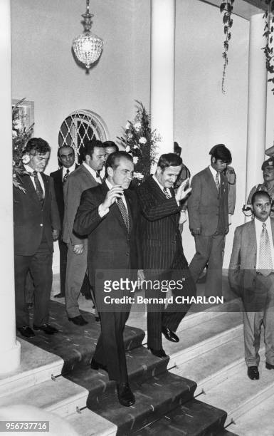 Le président américain Richard Nixon et le président syrien Hafez el-Assad en juin 1974 à Damas, Syrie.