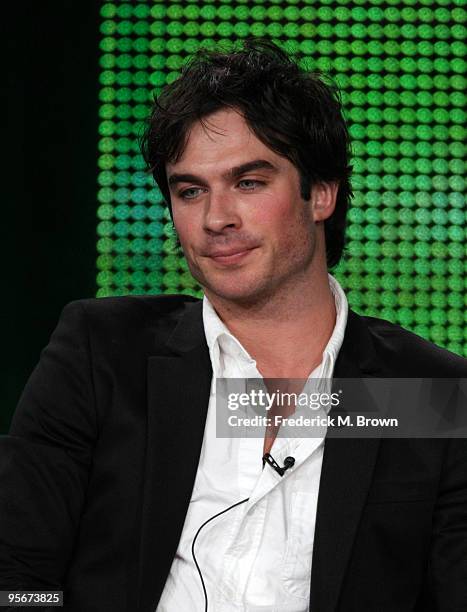 Actor Ian Somerhalder speaks onstage at the CW "The Vampire Diaries" Q&A portion of the 2010 Winter TCA Tour day 1 at the Langham Hotel on January 9,...