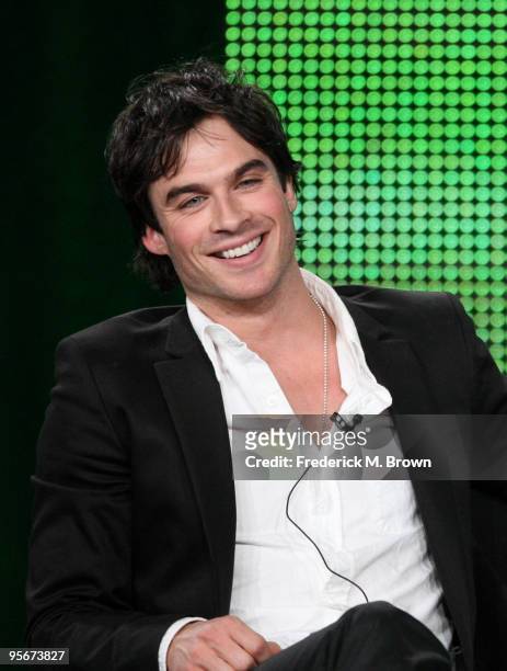 Actor Ian Somerhalder speaks onstage at the CW "The Vampire Diaries" Q&A portion of the 2010 Winter TCA Tour day 1 at the Langham Hotel on January 9,...