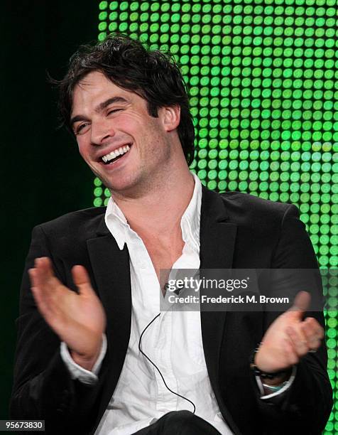 Actor Ian Somerhalder speaks onstage at the CW "The Vampire Diaries" Q&A portion of the 2010 Winter TCA Tour day 1 at the Langham Hotel on January 9,...