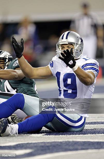 Miles Austin of the Dallas Cowboys wants a passing interference penalty called in the endzone on Sheldon Brown of the Philadelphia Eagles in the...