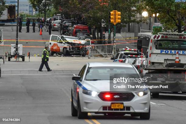Shown is the rental truck used which sits at Chambers St. And West Highway where Sayfullo Saipov, an Uzbek immigrant, drove down a bike path for...