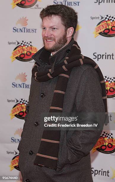 Driver Dale Earnhardt Jr. Attends the Sprint Sound & Speed fan festival at the Nashville Municipal Auditorium on January 9, 2010 in Nashville,...