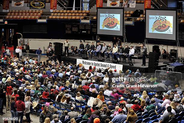 Fans gather for a question and answer session with NASCAR drivers and country music performers during the fifth annual Sprint Sound and Speed Fan...