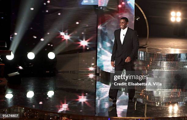 Former US athlete Carl Lewis appears on the Italian TV show 'Ballando Con Le Stelle' at RAI Auditorium on January 9, 2010 in Rome, Italy.