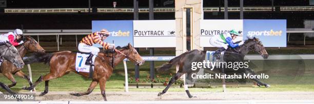 Sonic Deed ridden by Nikita Beriman wins the Racing.com 2YO Maiden Plate at Racing.com Park Synthetic Racecourse on May 10, 2018 in Pakenham,...