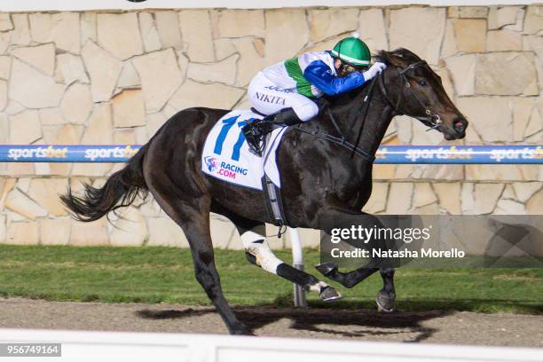 Sonic Deed ridden by Nikita Beriman wins the Racing.com 2YO Maiden Plate at Racing.com Park Synthetic Racecourse on May 10, 2018 in Pakenham,...