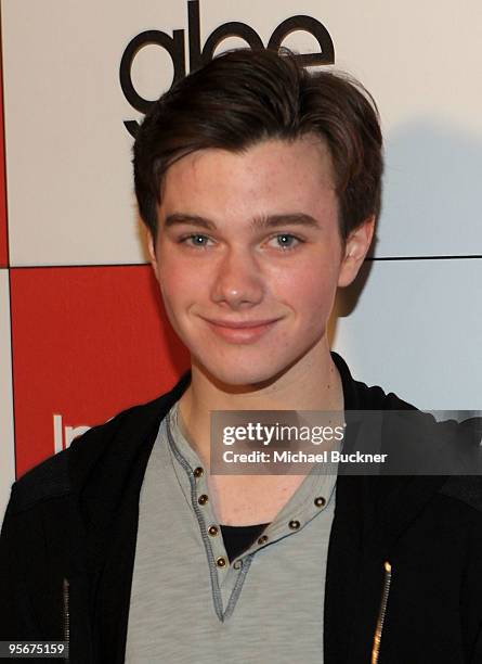 Actor Chris Colfer attends the celebration of Glee's Golden Globe nominations with InStyle and 20th Century Fox held at Sunset Tower on January 9,...