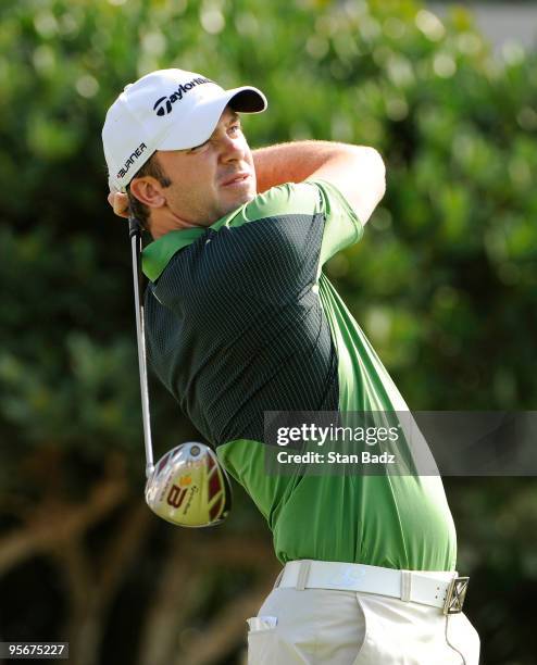 Martin Laird of Scotland hits a drive during the third round of the SBS Championship at Plantation Course at Kapalua on January 9, 2010 in Kapalua,...