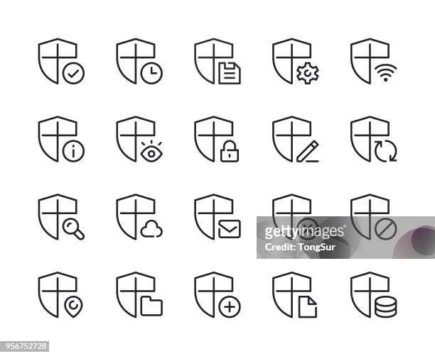 shield line icons - time blocking stock illustrations