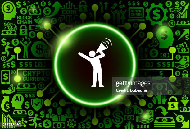 megaphone protest icon on money and cryptocurrency background - armed protesters stock illustrations