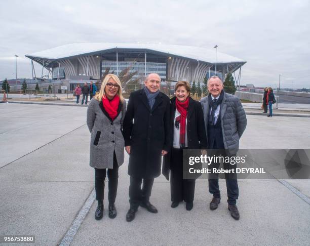 Voyage inaugural du prolongement de la ligne de tramway au Parc Olympique Lyonnais et à l?inauguration de l'esplanade Nord en présence de Gérard...