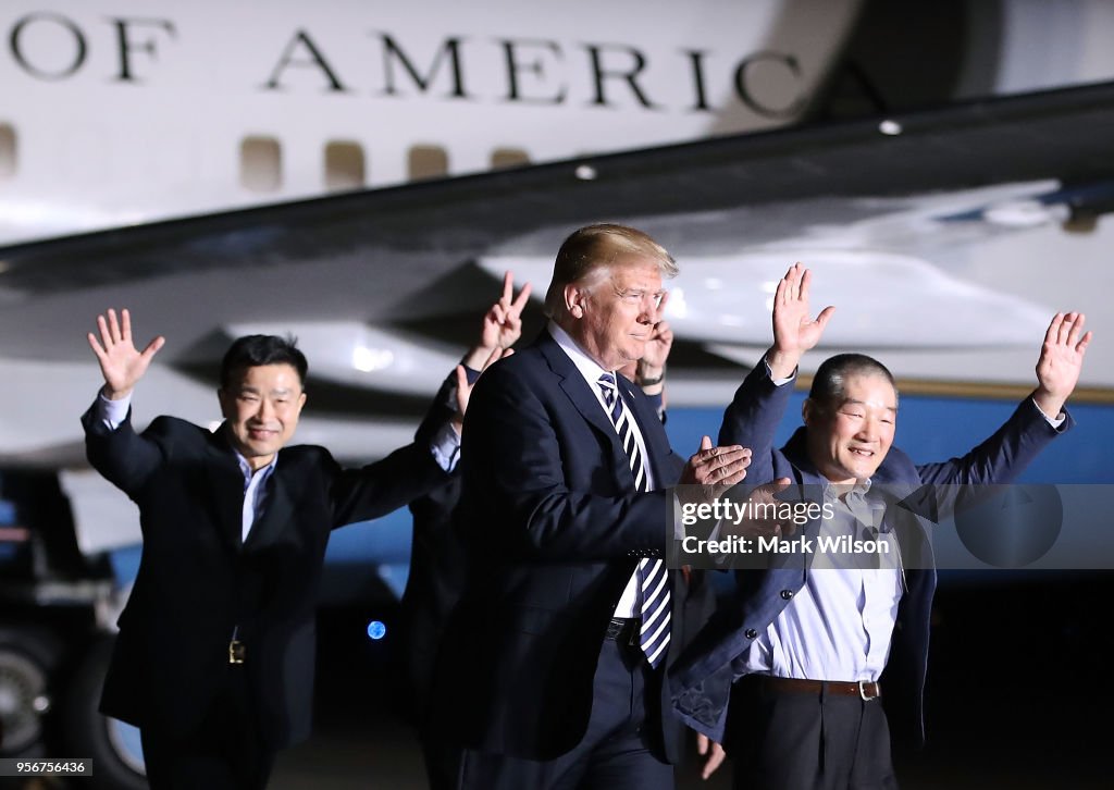 President Trump Greets The Three Americans Freed From North Korea Upon Their Arrival Back In The U.S.