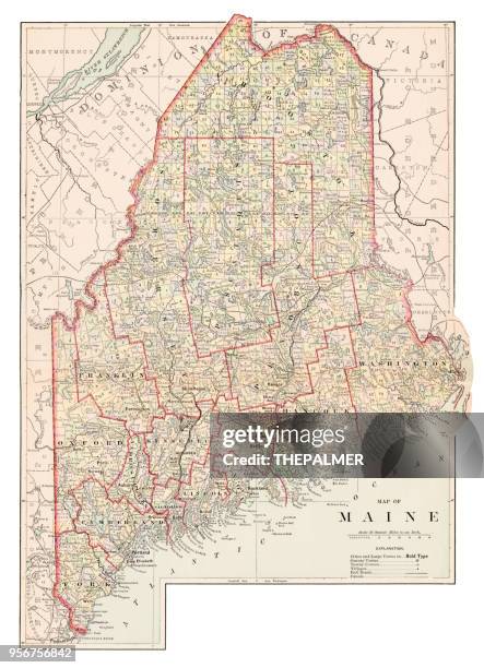 map of maine 1877 - maine stock illustrations