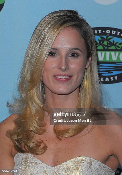 Candice Woodcock arrive at the CBS "Survivor" 10 Year Anniversary Party on January 9, 2010 in Los Angeles, California.