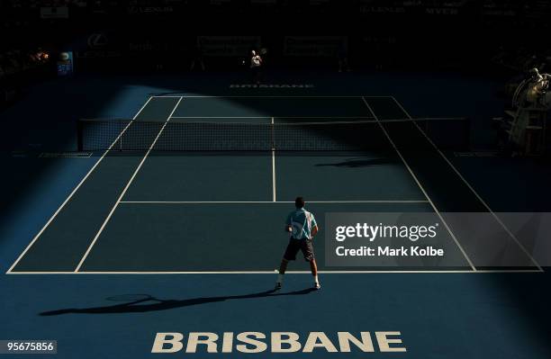 General view is seen of the men's final match between Radek Stepanek of the Czech Republic and Andy Roddick of the USA during day eight of the...