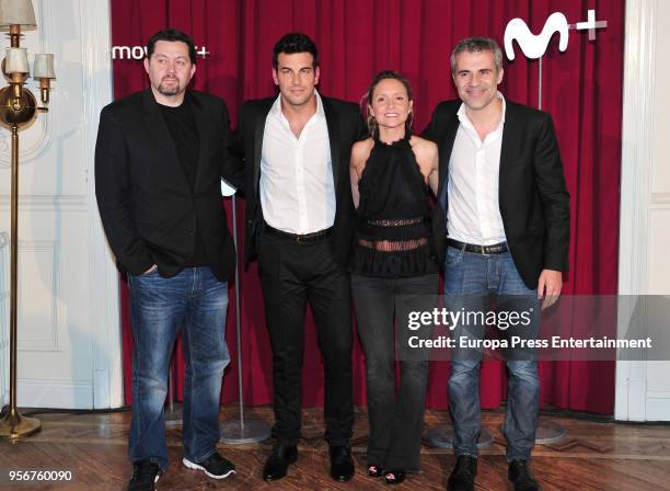 Ramon Campos, Mario Casas, Teresa Fernandez-Valdes attend the 'Instinto' Madrid presentation on May 9, 2018 in Madrid, Spain.