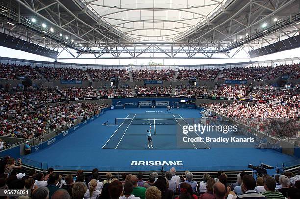 General view of Pat Rafter Arena during the mens final match between Radek Stepanek of the Czech Republic and Andy Roddick of the USA during day...