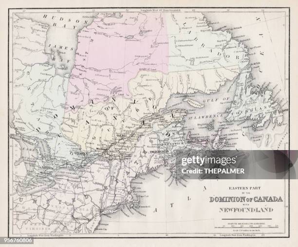 dominion of canada map 1877 - saskatchewan map stock illustrations
